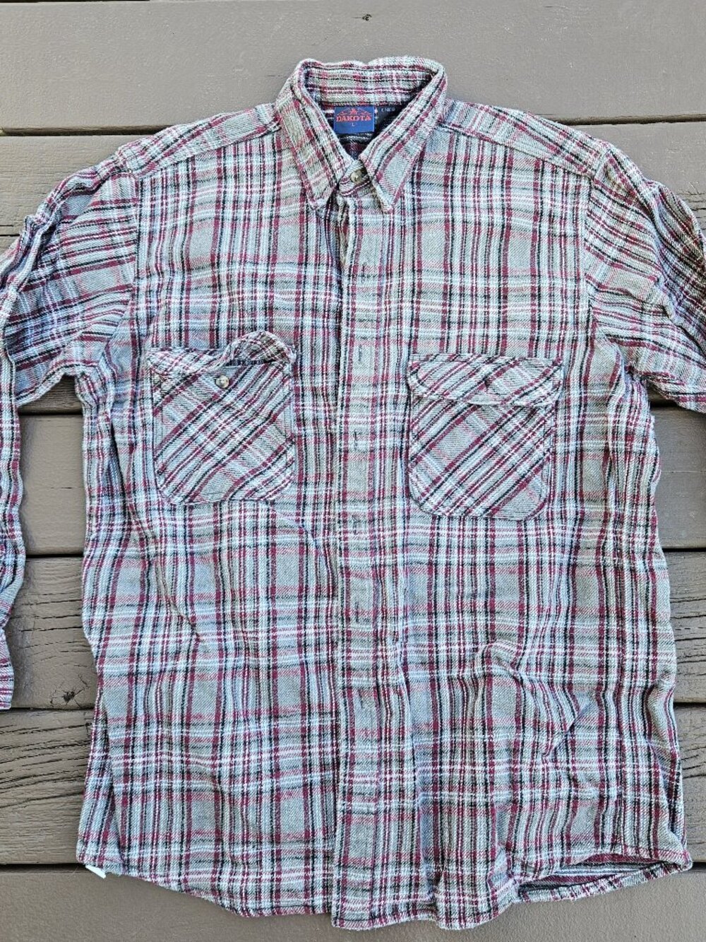 Vintage Men's 1990s Dakota Red, White, & Black Plaid Flannel Shirt - Size Large